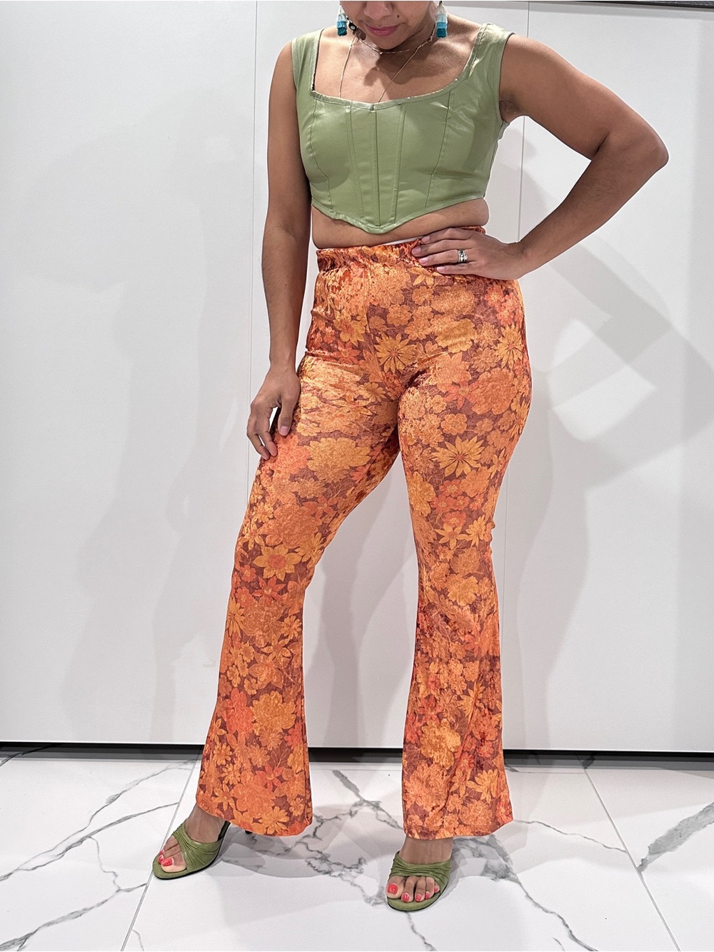 ASOS Orange Floral Boot Cut Pants